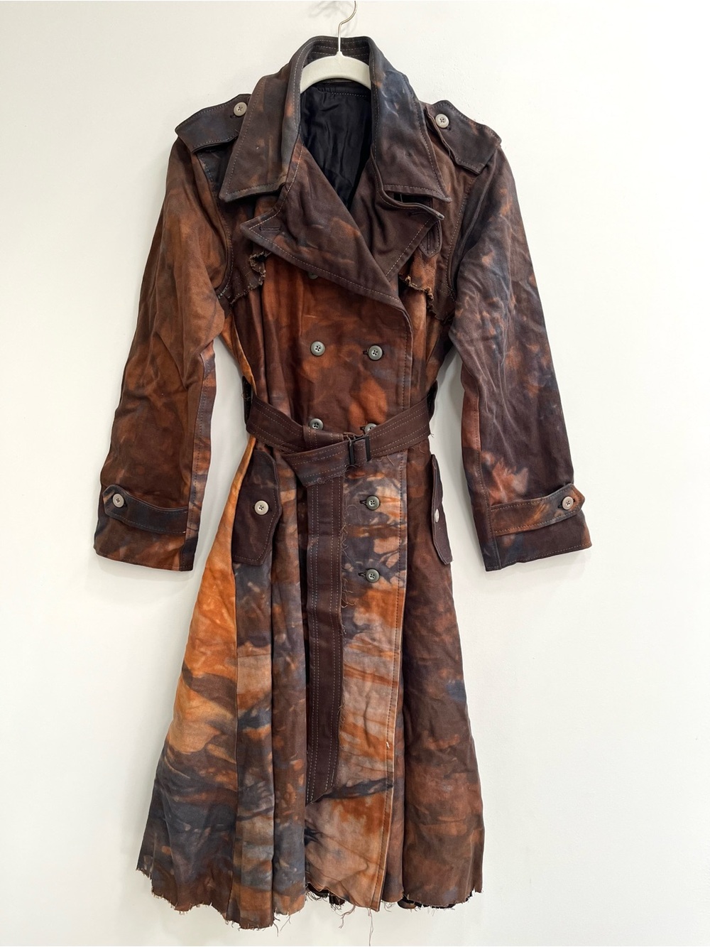Crossfox Verdun hand dyed double breasted trench coat orange brown size medium